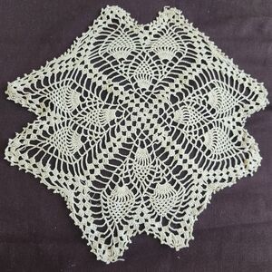 Vintage Pineapple Snowflake Doily  Hand Crocheted Farmhouse Cottage Decor